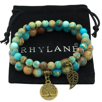 Chakra Reiki armband set voor vrouwen – Twee stuks - Healing Crystals – Yoga - Jaspis zeesediment natuursteen met levensboom