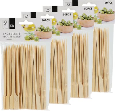Excellent Houseware Sate prikkers/stokjes - 200x - bamboe - 15 cm - BBQ spiezen - Cocktail prikkers