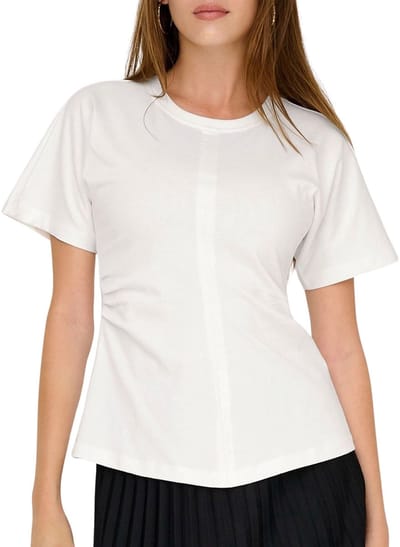 Only ecru dames t-shirt   Ronde hals   Regular fit   Duurzaam   Korte mouw Ecru XL