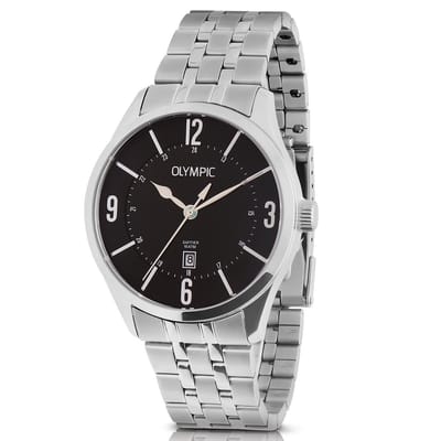 Olympic OL72HSS396 Jurgen Heren Horloge - Saffierglas - Staal - Zilverkleurig - 42 mm breed - Quartz - Vouw/Vlindersluiting - 10 ATM (zwemmen)