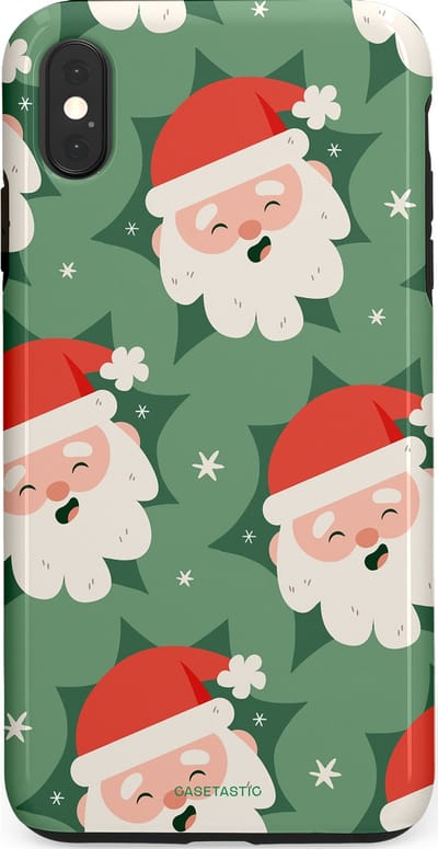 Casetastic hoesje geschikt voor Apple iPhone XS Max - Dubbellaagse bescherming - Vrolijke Kerstmannen in de Sneeuw - Fashion Case - Saliegroen Wit Perzik Crème