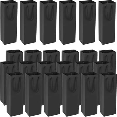 24 Stuks Zwarte Wijnfles Cadeautassen van Papier met Touwhandvatten voor Verjaardagen, Jubilea en Feestjes