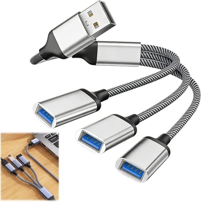 USB Splitter 1 naar 3 - USB 2.0 Hub Adapter voor Snelle Oplading en Gegevensoverdracht, Robuuste Aluminium Constructie, Draagbare Kabel voor Laptop, PC en LED Apparaten