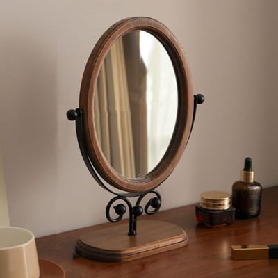 Elegante Ovale Houten Taf spiegel met Stand voor Make-up en Interieur in Badkamer en Slaapkamer