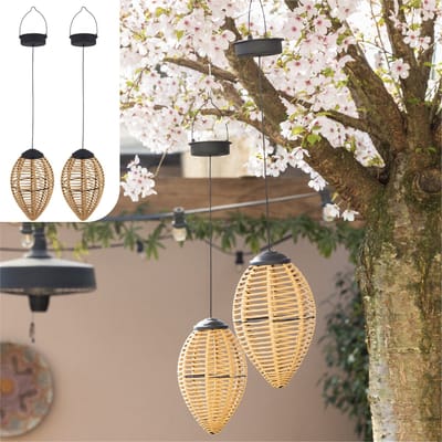 Gadgy Solar Hanglampen Buiten – Set van 2 – Rattan Look – LED Solar Tuinverlichting – Warm Licht – Spatwaterdicht – Zonne-energie – Hanglamp Tuin Decoratie