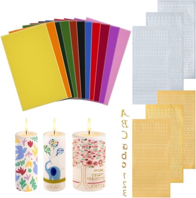 24 Stuks Wax Platen voor Kaarsen Decoratie in 12 Kleuren met Stickers voor DIY Kaarsen, Perfect voor Doop, Communie en Bruiloft Ambachten