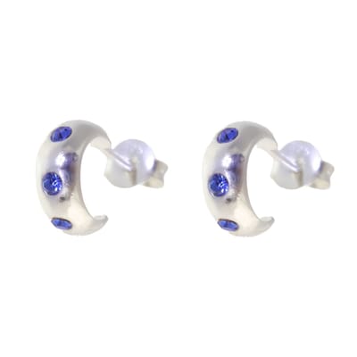 Behave – Oorbellen – 925 Sterling Zilveren Kleine Oorring met Blauwe Kristal steentjes
