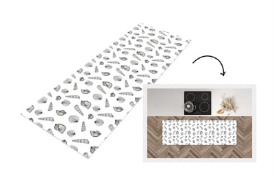 Keukenloper - Loper keuken - Schelp - Zwart Wit - Design - 150x50 cm - Keukenloper vinyl