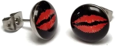Aramat Jewels | Oorbellen | RVS Logo Oorknoppen - Stoere Oorstekers | 10mm / Geruit-Blauw-Zwart | |7mm | Staal | Kinderen, Volwassenen | Verkleurd niet