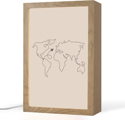 Tafellamp 20x30 cm - LED lamp - Wereldkaart - Simpel - Vliegtuig - Decoratieve tafellampen - Dimbaar - Tafellampje slaapkamer - Woonkamer binnen