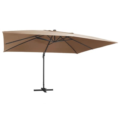 vidaXL - Zweefparasol - met - LED - en - aluminium - paal - 400x300 - cm - taupe