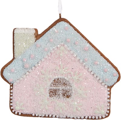 Clayre & Eef Kersthanger Gingerbread house 9x1x8 cm Roze Blauw Kunststof