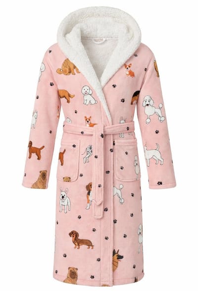 Dames badjas honden - fleece badjas met capuchon - ultra zacht en warm - cadeau - honden badjas voor dames - maat S/M