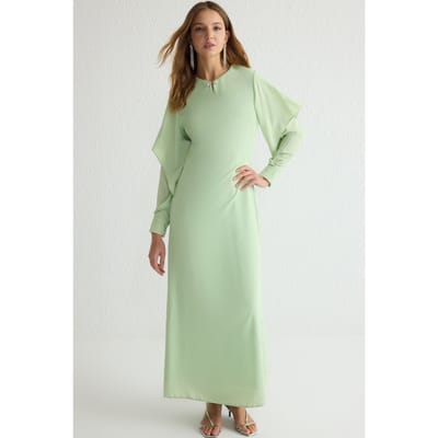 Damesjurk, effen groen, lang, stijlvol/comfortabel, bescheiden, avondjurk