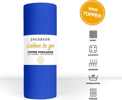 Jacobson - Hoeslaken Topper - 140x200cm - Jersey Katoen - tot 12cm matrasdikte - Koningsblauw
