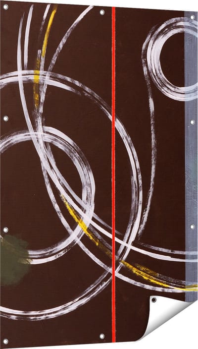 Gards Tuinposter Abstracte Cirkels met een Rode Lijn - 80x120 cm - Tuindoek - Tuindecoratie - Wanddecoratie buiten - Tuinschilderij