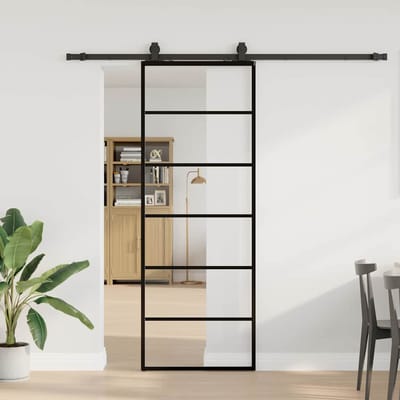vidaXL - Schuifdeur - met - beslagset - 76x205 - cm - ESG - glas - zwart