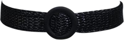 Modieuze Vrouwen Taille Riem met houten Cirkelgesp, Bruin / Zwart , Elastisch, Band, Uitrekbaar, Gewoven, Taille, Ceintuur, Jurk Accessoire, Tailleriem