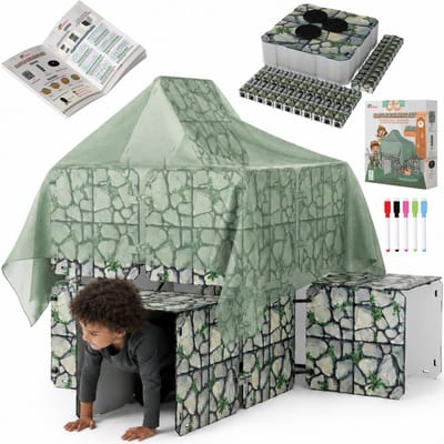 Fort Bouwplaten Set - 68 Onderdelen - Kasteel Bouwen - Speeltent - Speelhuis Bouwset - Fort bouwen - Bouwpakket - Bouwspeelgoed - Constructiespeelgoed voor Kinderen