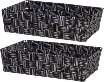 Kast/badkamer opbergmandjes - Set van 2x stuks - zwart - 34 x 21 x 8,5 cm - 10 liter - opbergmandjes