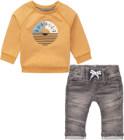 Noppies - Kledingset - 2 delig - Grijze jeans Tipton Grey - Sweater Homs Amber Gold - Maat 86