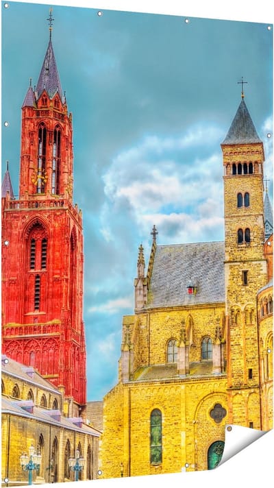 Gards Tuinposter Basiliek van Sint Servaas in Maastricht - 120x180 cm - Tuindoek - Tuindecoratie - Wanddecoratie buiten - Tuinschilderij