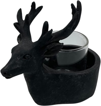 Windlicht waxinelichthouder hert maat S zwart glas steen 14 x 13 cm| HSH790311 | Home Sweet Home | Stoer & Sober Woonstijl