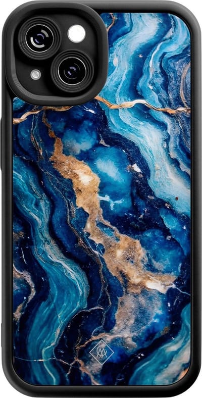 Casimoda® hoesje - Geschikt voor iPhone 14 - Ocean Marble - Effen telefoonhoesje met lensbescherming - Siliconen/TPU - Backcover - Blauw