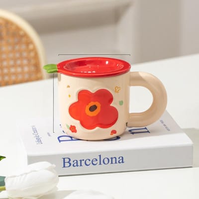 Tasse à Fleurs Danoise Créative avec Couvercle Cadeau Tasse à Café Couple Haute Valeur Tasse à Eau Tasse en Céramique Souvenir 320ml