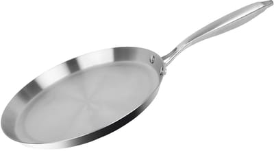Cheffinger, Crêpepan 28 cm van Roestvrij Staal Geschikt voor Alle Warmtebronnen Inductie, Zilver