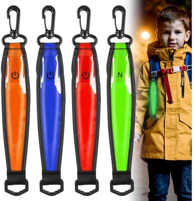 GELLDG Fietsnaafverlichting - Knipperende rugzakverlichting - LED-knipperlichten voor kinderrugzakken - USB oplaadbare reflecterende rugzakverlichting - Reflecterende veiligheidsverlichting - Geschikt voor rugzakken en hardlopen - Set van 4