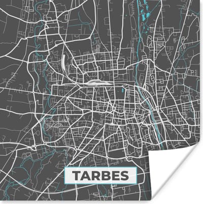 Poster Plattegrond - Tarbes - Frankrijk - Kaart - Stadskaart - 100x100 cm XXL