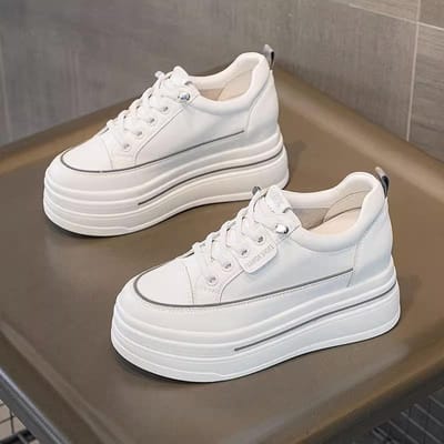 Leren Binnenhoogte Verhoging Kleine Damesschoenen Lente en Herfst Nieuwe Lichtgewicht Dikke Zool Witte Schoenen Casual Sport Enkele Schoenen 39 gray