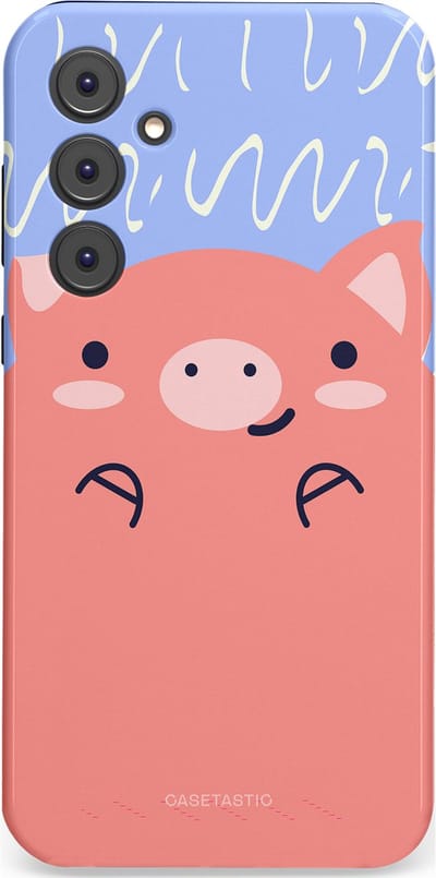 Casetastic hoesje geschikt voor Samsung Galaxy A35 - Dubbellaagse bescherming - Knuffel van varken - Fashion Case - Koraal Lichtblauw