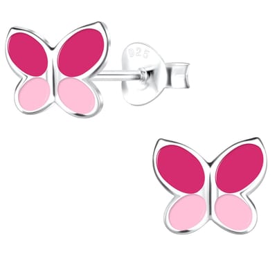 Joy|S - Zilveren vlinder oorbellen - zilver roze - 8 x 7 mm - kinderoorbellen