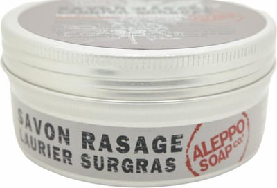 Natuurlijke Aleppo scheerzeep voor mannen 100 gram in hervulbaar aluminium blikje - nat scheren heren - vegan scheer zeep heren