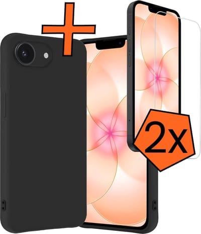 Hoes - Met 2x Screenprotector - Geschikt voor Apple iPhone 17e - Sterk & Shockproof - Back Cover - Siliconen Case - Telefoon Hoes - Zwart