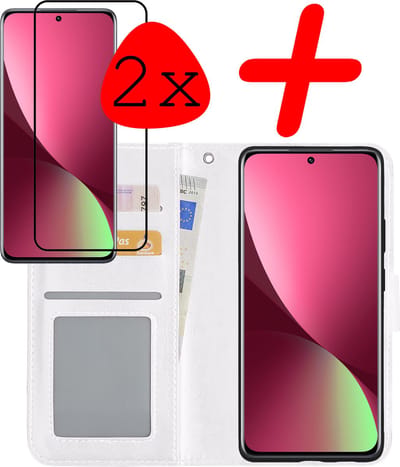Hoesje Met 2x Screenprotector - Geschikt voor Xiaomi 12X - Luxe Pasjeshouder - Bookcase Portemonee - Flip Case - Kunstleer Book Case - Flipcase Hoes - Book Cover - Walletcase - Portemonneehoes - Wit