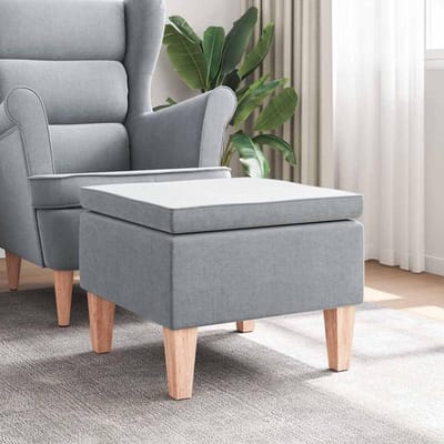 Comfortabele Voetenbank Stof Lichtgrijs met Houten Poten - Ottomaan Stool