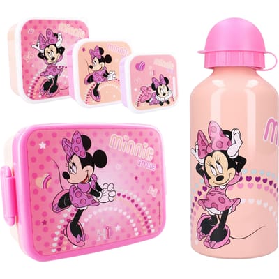 Minnie Mouse Lunchset - Lunchbox - Drinkfles - 3 Snackboxen - Roze