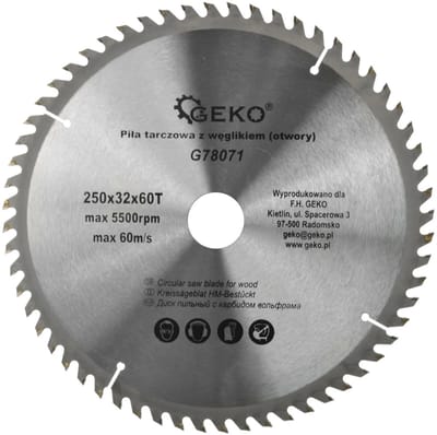 GEKO Cirkelzaagblad - TCT - 250 mm - 60T - Koelgaten