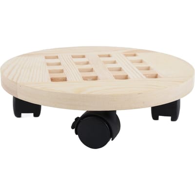 Houten Mobiel Bloemenplateau met 6 Wielen 360 Graden Draaibare Rollende Plantenstandaard voor Thuis beige