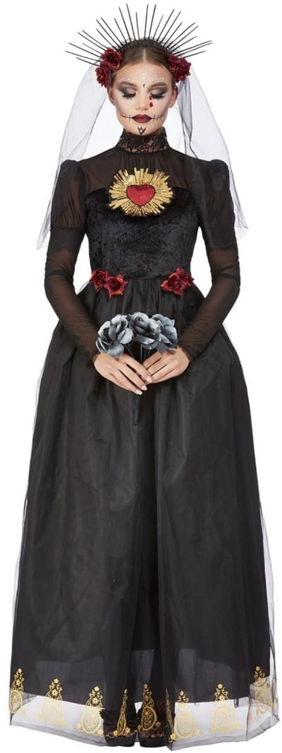 Smiffys Kostuum -M- Deluxe Day Of The Dead Sacred Heart Bride Zwart