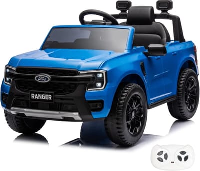 Ford Ranger 12V Elektrische Kinderauto 1 tot 6 jaar – Officieel Gelicentieerd Accuvoertuig met Lithium Batterij & Afstandsbediening – Luxe Pick-up met Lederen Zitje, Bluetooth & Schokdempers – Blauw