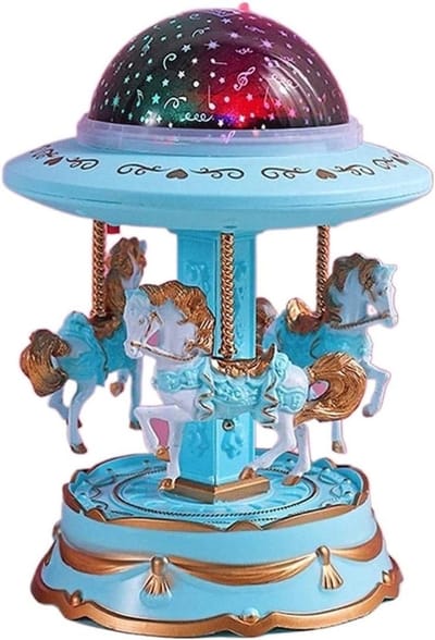 Muziekdoos Sterrenprojectie - Draaimolen Lantaarn - Decoratieve Sfeer - Sterrenhemel Projectie - 14 x 19.5cm - Blauw