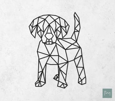 Laserfabrique Wanddecoratie - Geometrische Hond Puppy - Medium - Zwart - Geometrische dieren en vormen - Houten dieren - Muurdecoratie - Line art - Wall art