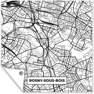 Tuin poster Plattegrond - Rosny-sous-Bois - Kaart - Frankrijk - Stadskaart - Zwart wit - 200x200 cm - Tuindoek