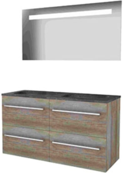 Basic-Line Economic 46 Badkamermeubelset - 120 x 46 cm - Met Grepen - 4 Lades - Hardstenen Wastafel - Zonder Kraangat - Spiegel met LED Verlichting - Scotch Oak
