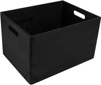 Deco XXL Grote Platte Houten Krat-Doos Kist Zwart | 39 x 29 x 23 cm (+/- 1 cm) | met Handgrepen | Perfect voor Documenten, Speelgoed en Gereedschap
