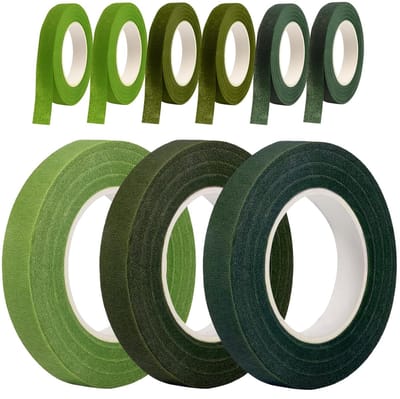 9 stuks, 12 mm, crêpeband voor bloemisten, in 3 groene kleuren, bloemdraaddecoratie voor boeket, bloemen, doe-het-zelf kunsthandwerk (27 m/rol)